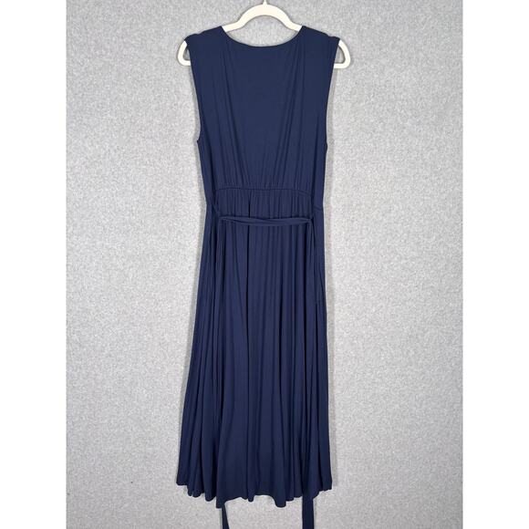 Soma Wrap Maxi Dress Medium Navy Soft Jersey Pockets Flowy Hi Lo Resort Cruise** - Picture 12 of 14
